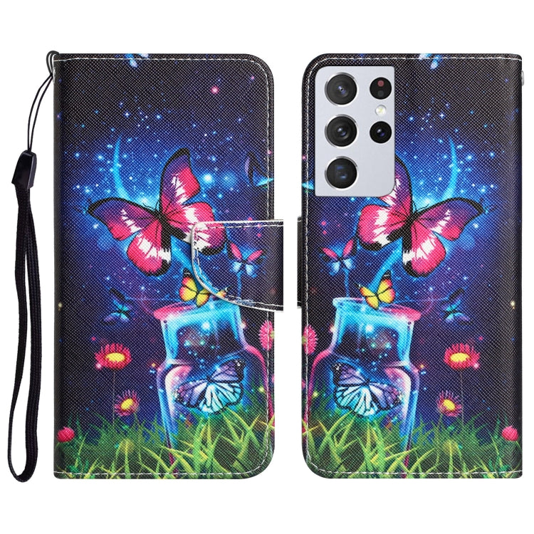 Colored Drawing Leather Phone Case, For Samsung Galaxy S21 Ultra 5G