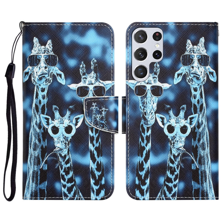 Colored Drawing Leather Phone Case, For Samsung Galaxy S22 Ultra 5G