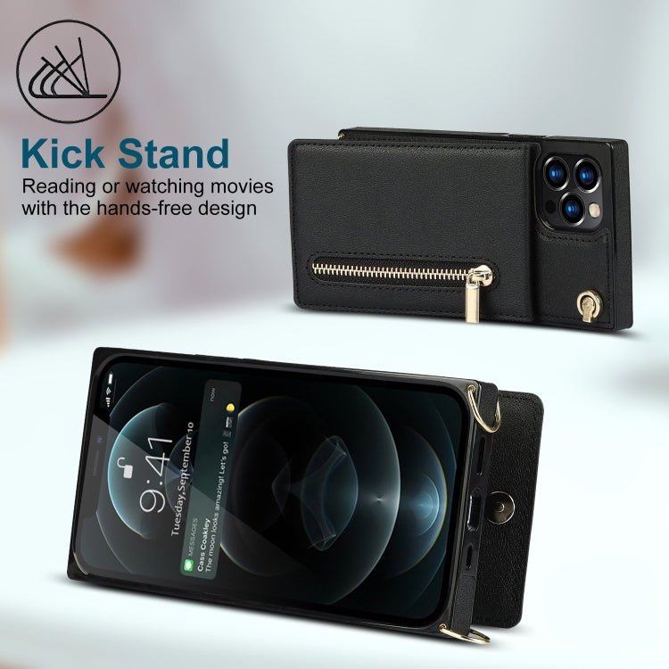 Cross-body Zipper Square Phone Case with Holder, For iPhone 14, For iPhone 14 Plus, For iPhone 14 Pro, For iPhone 14 Pro Max