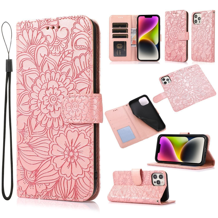Skin Feel Embossed Sunflower Horizontal Leather Case, For iPhone 13, For iPhone 13 mini, For iPhone 13 Pro, For iPhone 13 Pro Max