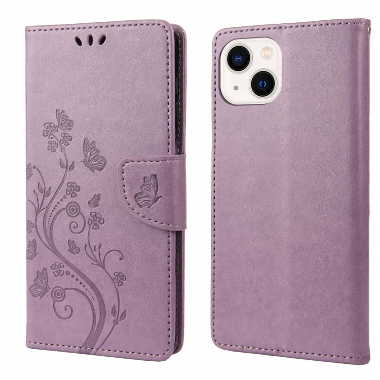 Butterfly Flower Pattern Flip Leather Phone Case, For iPhone 14, For iPhone 14 Plus, For iPhone 14 Pro