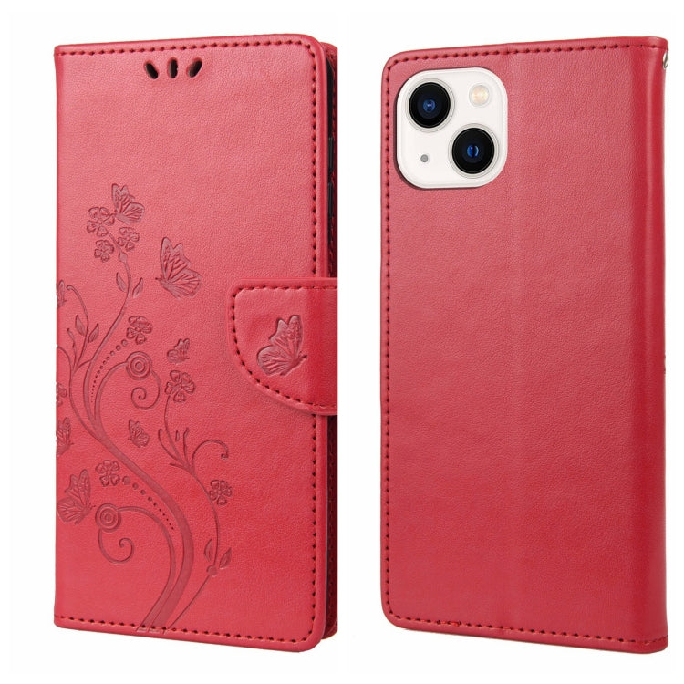 Butterfly Flower Pattern Flip Leather Phone Case, For iPhone 14, For iPhone 14 Plus, For iPhone 14 Pro