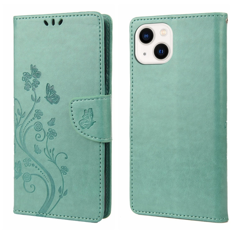 Butterfly Flower Pattern Flip Leather Phone Case, For iPhone 14, For iPhone 14 Plus, For iPhone 14 Pro
