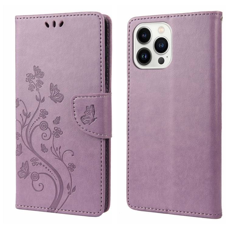 Butterfly Flower Pattern Flip Leather Phone Case, For iPhone 14, For iPhone 14 Plus, For iPhone 14 Pro