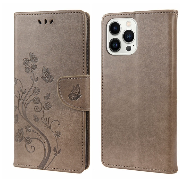 Butterfly Flower Pattern Flip Leather Phone Case, For iPhone 14 Pro Max