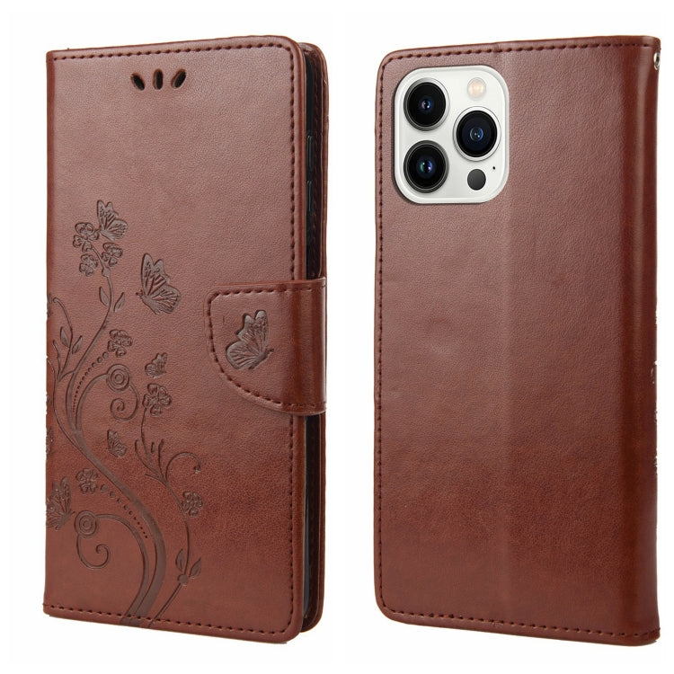 Butterfly Flower Pattern Flip Leather Phone Case, For iPhone 14 Pro Max
