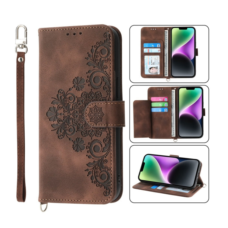 Skin-feel Flowers Embossed Wallet Leather Phone Case, For iPhone 14, For iPhone 14 Plus, For iPhone 14 Pro, For iPhone 14 Pro Max