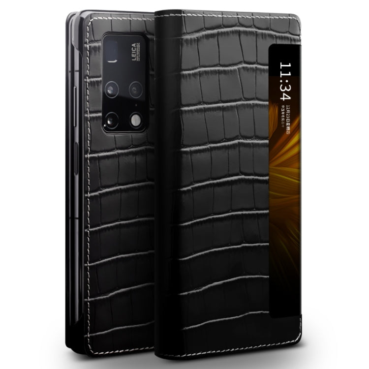 QIALINO Crocodile Pattern Side Window View Genuine Leather Phone Case, For Huawei Mate X2