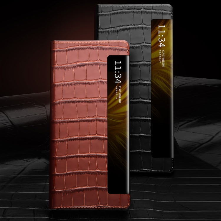 QIALINO Crocodile Pattern Side Window View Genuine Leather Phone Case, For Huawei Mate X2