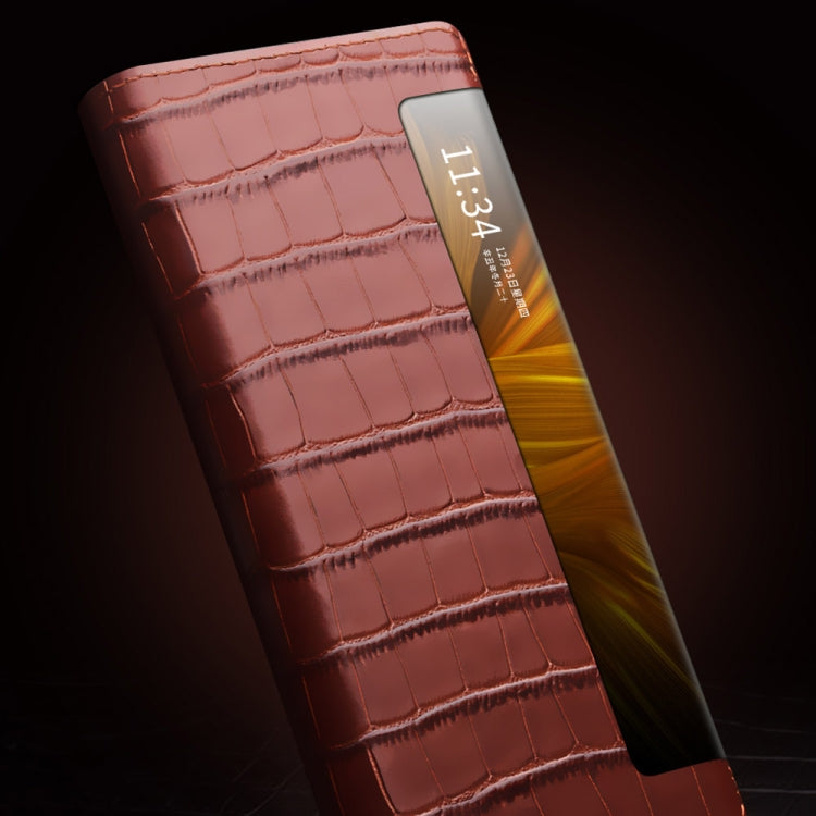QIALINO Crocodile Pattern Side Window View Genuine Leather Phone Case, For Huawei Mate X2