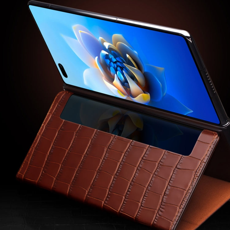 QIALINO Crocodile Pattern Side Window View Genuine Leather Phone Case, For Huawei Mate X2