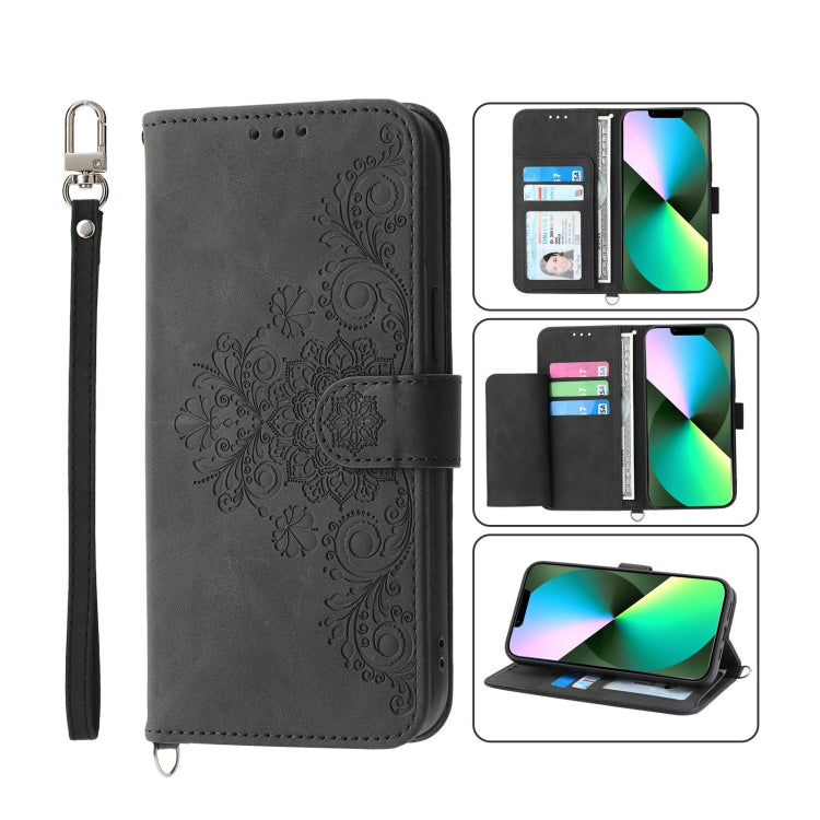 Skin-feel Flowers Embossed Wallet Leather Phone Case, For iPhone 13 Pro Max, For iPhone 13 Pro, For iPhone 13, For iPhone 13 mini
