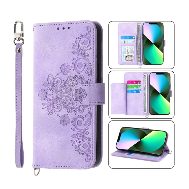 Skin-feel Flowers Embossed Wallet Leather Phone Case, For iPhone 13 Pro Max, For iPhone 13 Pro, For iPhone 13, For iPhone 13 mini
