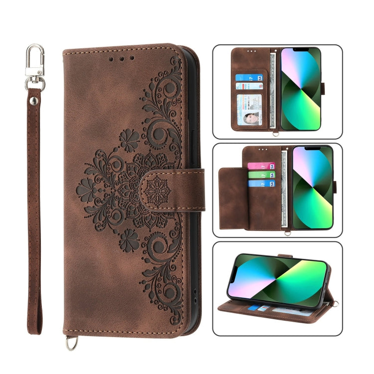 Skin-feel Flowers Embossed Wallet Leather Phone Case, For iPhone 13 Pro Max, For iPhone 13 Pro, For iPhone 13, For iPhone 13 mini