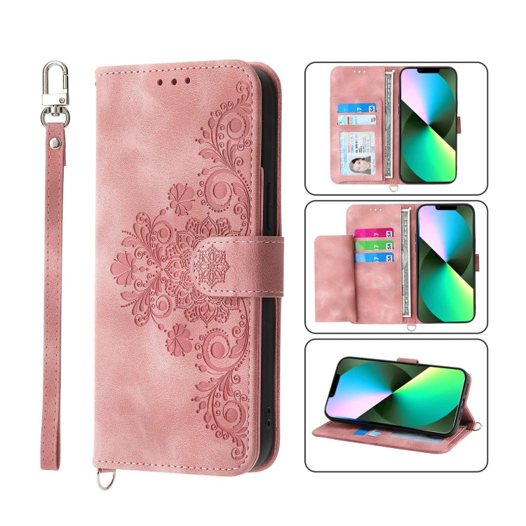 Skin-feel Flowers Embossed Wallet Leather Phone Case, For iPhone 13 Pro Max, For iPhone 13 Pro, For iPhone 13, For iPhone 13 mini