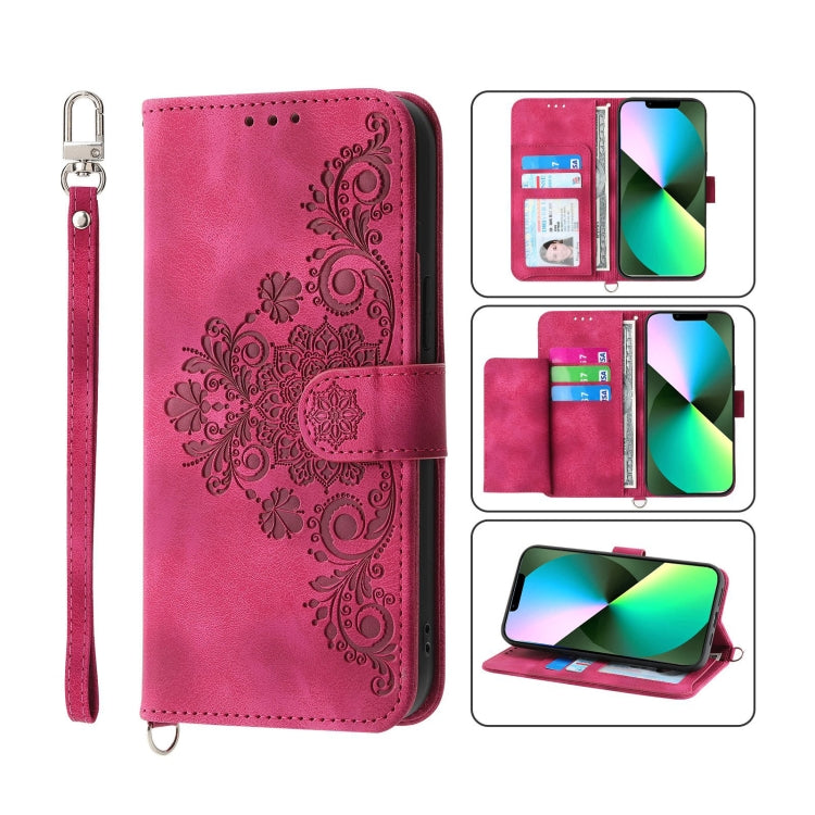 Skin-feel Flowers Embossed Wallet Leather Phone Case, For iPhone 13 Pro Max, For iPhone 13 Pro, For iPhone 13, For iPhone 13 mini