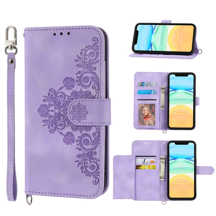 Skin-feel Flowers Embossed Wallet Leather Phone Case, For iPhone 13 Pro Max, For iPhone 13 Pro, For iPhone 13, For iPhone 13 mini