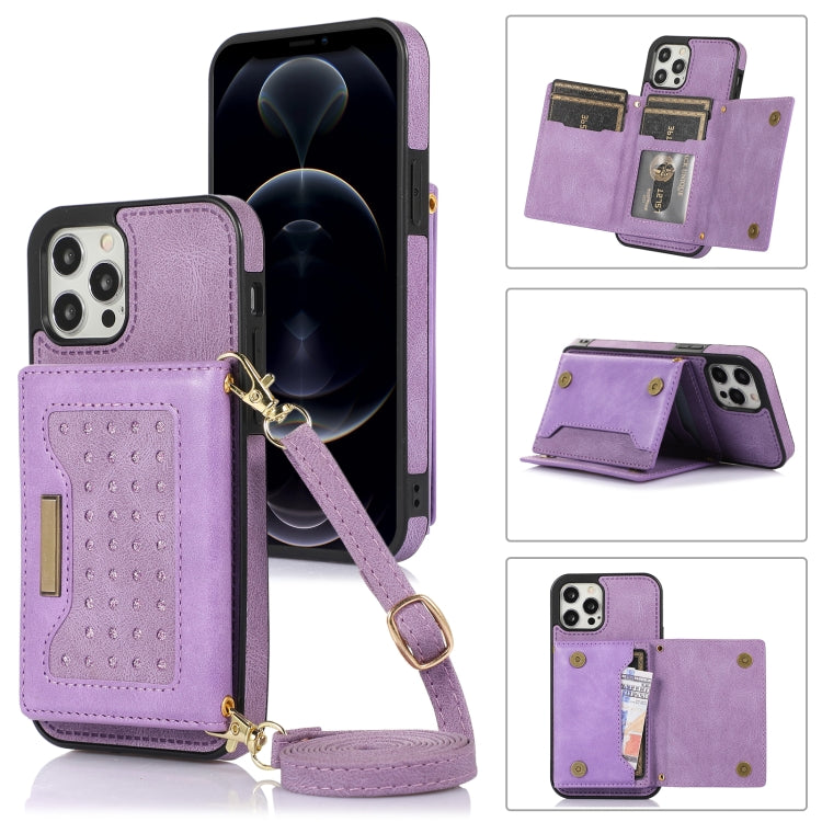 Three-fold RFID Leather Phone Case with Lanyard, For iPhone 12 Pro Max, For iPhone 13, For iPhone 13 Mini, For iPhone 13 Pro