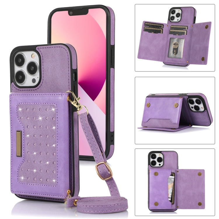 Three-fold RFID Leather Phone Case with Lanyard, For iPhone 12 Pro Max, For iPhone 13, For iPhone 13 Mini, For iPhone 13 Pro
