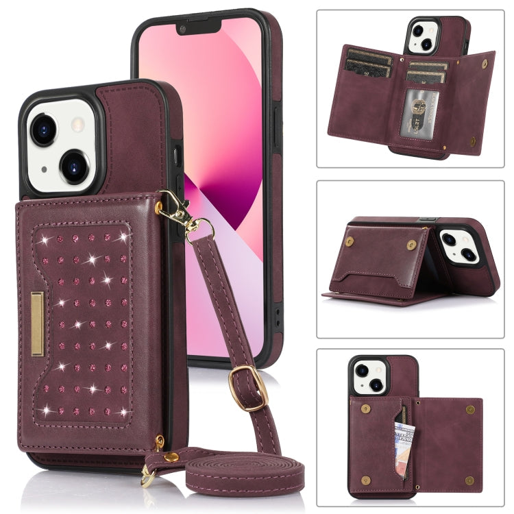 Three-fold RFID Leather Phone Case with Lanyard, For iPhone 13 Pro Max, For iPhone 14, For iPhone 14 Plus, For iPhone 14 Pro