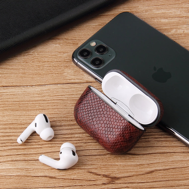Anti-fall Snakeskin Texture PU Leather Protective Case with Carabiner, For AirPods Pro, For AirPods 1 & 2