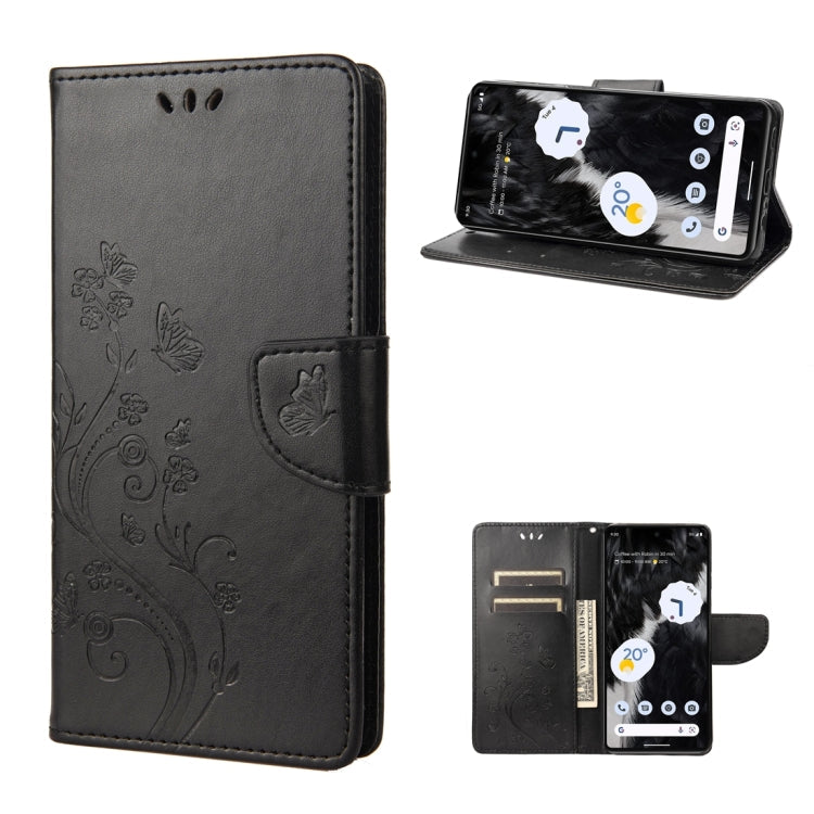 Butterfly Flower Pattern Flip Leather Phone Case, For Google Pixel 7 Pro 5G