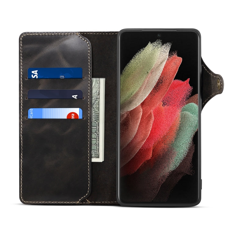 Denior Oil Wax Cowhide Magnetic Button Genuine Leather Case, For Samsung Galaxy S21 Ultra 5G, For Samsung Galaxy S22 5G, For Samsung Galaxy S22+ 5G, For Samsung Galaxy S22 Ultra 5G