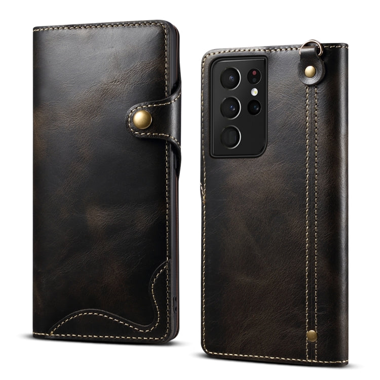 Denior Oil Wax Cowhide Magnetic Button Genuine Leather Case, For Samsung Galaxy S21 Ultra 5G, For Samsung Galaxy S22 5G, For Samsung Galaxy S22+ 5G, For Samsung Galaxy S22 Ultra 5G