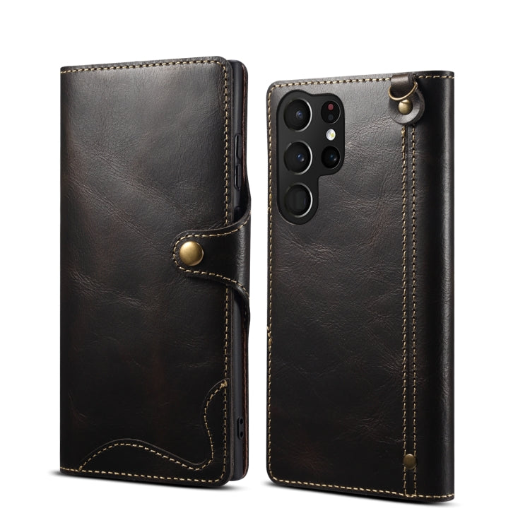 Denior Oil Wax Cowhide Magnetic Button Genuine Leather Case, For Samsung Galaxy S21 Ultra 5G, For Samsung Galaxy S22 5G, For Samsung Galaxy S22+ 5G, For Samsung Galaxy S22 Ultra 5G