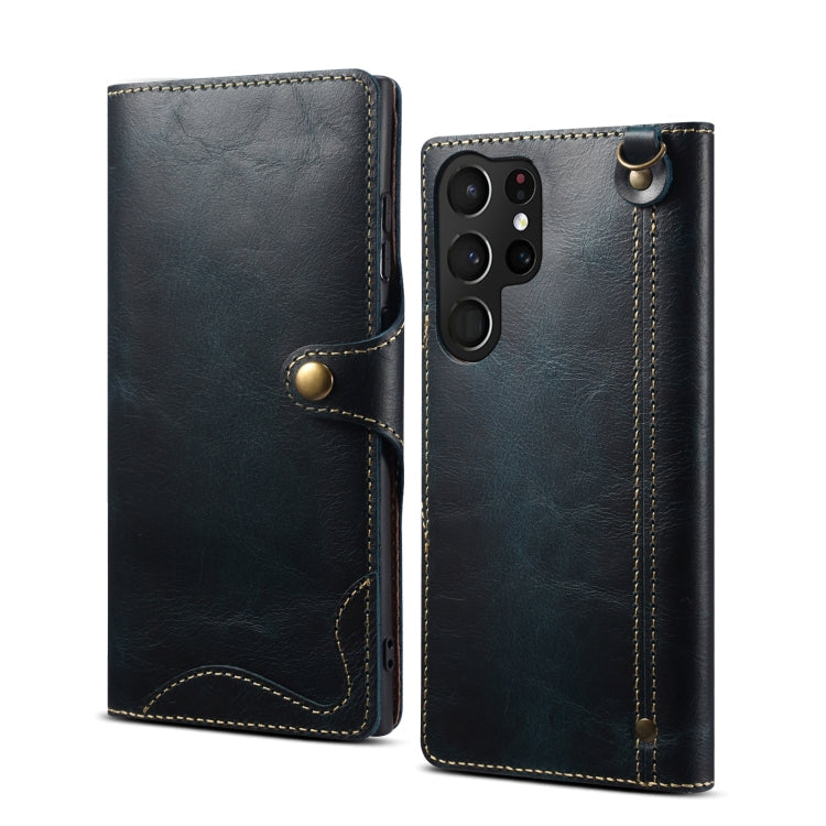 Denior Oil Wax Cowhide Magnetic Button Genuine Leather Case, For Samsung Galaxy S21 Ultra 5G, For Samsung Galaxy S22 5G, For Samsung Galaxy S22+ 5G, For Samsung Galaxy S22 Ultra 5G