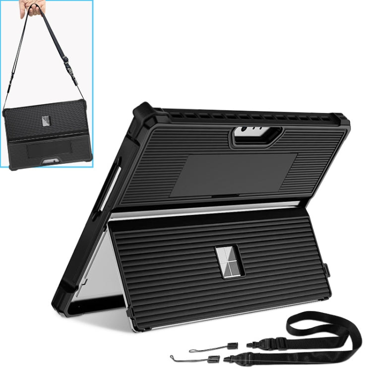 Striped Hollow Tablet Case with Holder Cover and Shoulder Strap, For Microsoft Surface Pro 8, For Microsoft Surface Pro 9