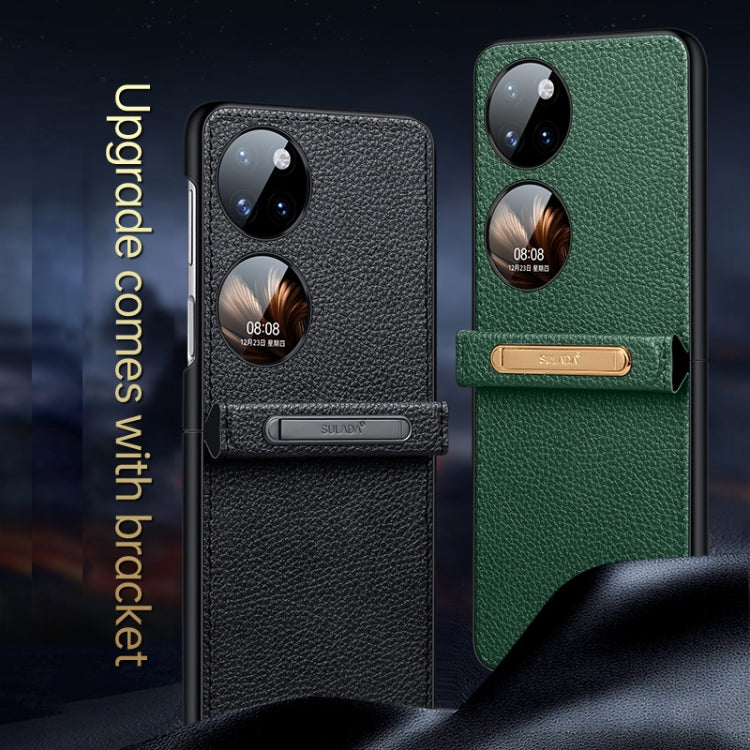 SULADA Invisible Bracket Leather Back Cover Phone Case, For Huawei P50 Pocket, For Samsung Galaxy Z Flip4, For Samsung Galaxy Z Flip3 5G