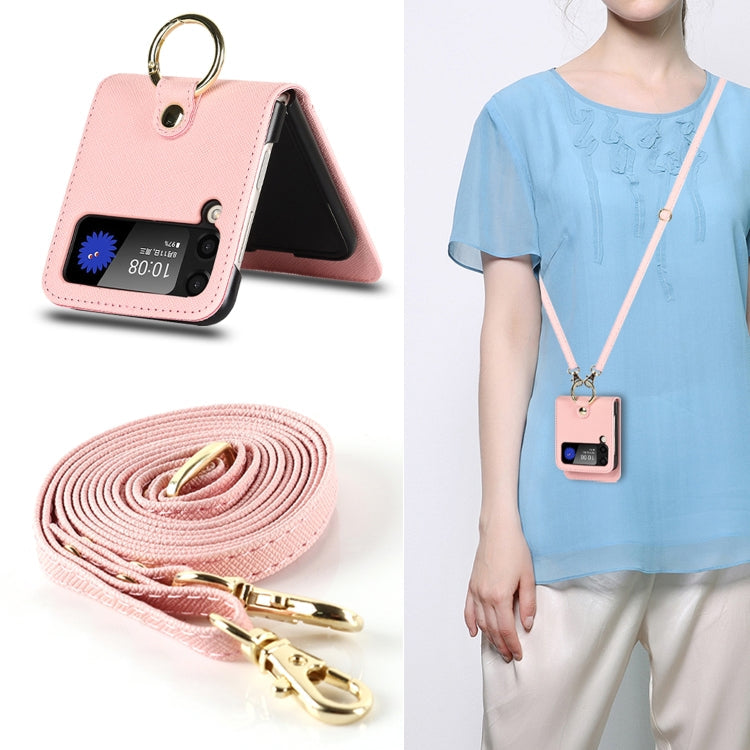 Cross Texture Lanyard Ring Phone Case, For Samsung Galaxy Z Flip4 5G