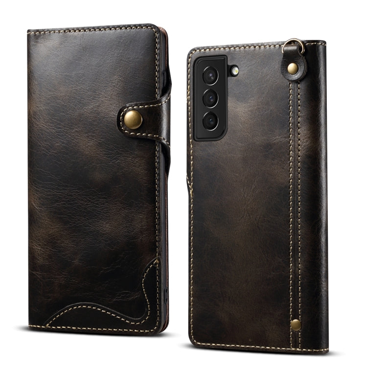 Denior Oil Wax Cowhide Magnetic Button Leather Phone Case, For Samsung Galaxy S23 5G, For Samsung Galaxy S23+ 5G, For Samsung Galaxy S23 Ultra 5G