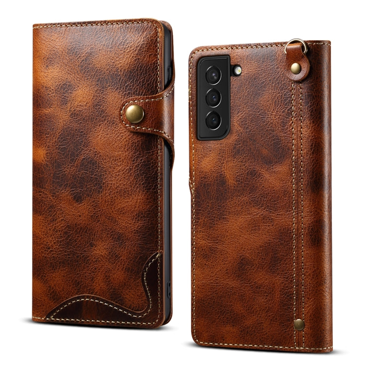 Denior Oil Wax Cowhide Magnetic Button Leather Phone Case, For Samsung Galaxy S23 5G, For Samsung Galaxy S23+ 5G, For Samsung Galaxy S23 Ultra 5G