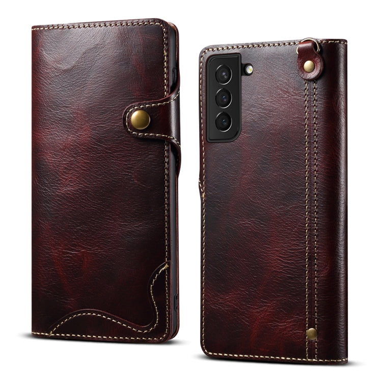 Denior Oil Wax Cowhide Magnetic Button Leather Phone Case, For Samsung Galaxy S23 5G, For Samsung Galaxy S23+ 5G, For Samsung Galaxy S23 Ultra 5G