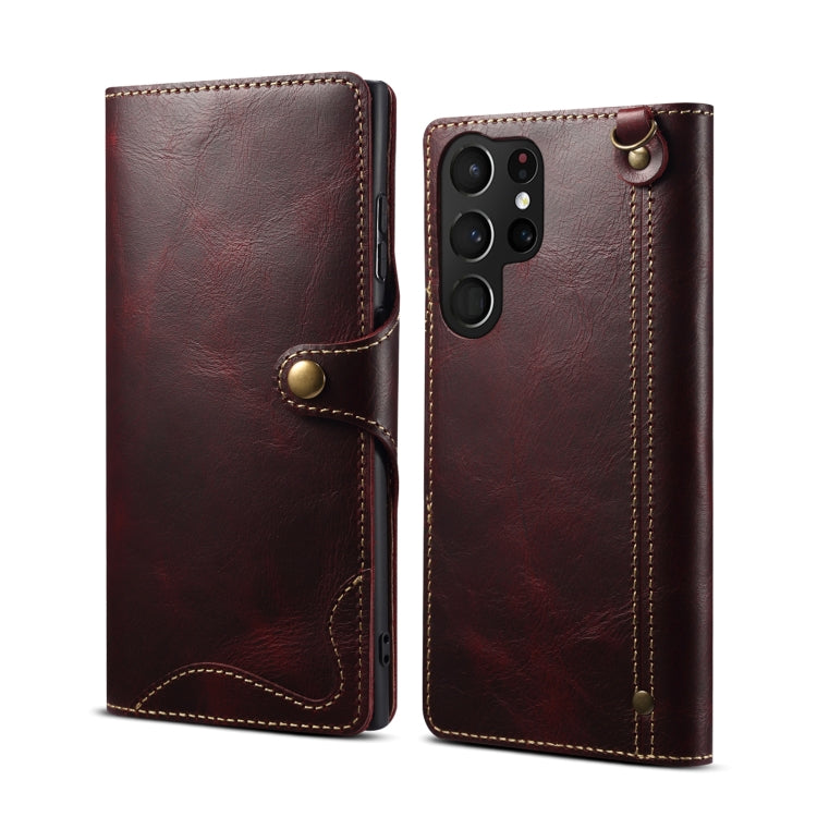Denior Oil Wax Cowhide Magnetic Button Leather Phone Case, For Samsung Galaxy S23 5G, For Samsung Galaxy S23+ 5G, For Samsung Galaxy S23 Ultra 5G
