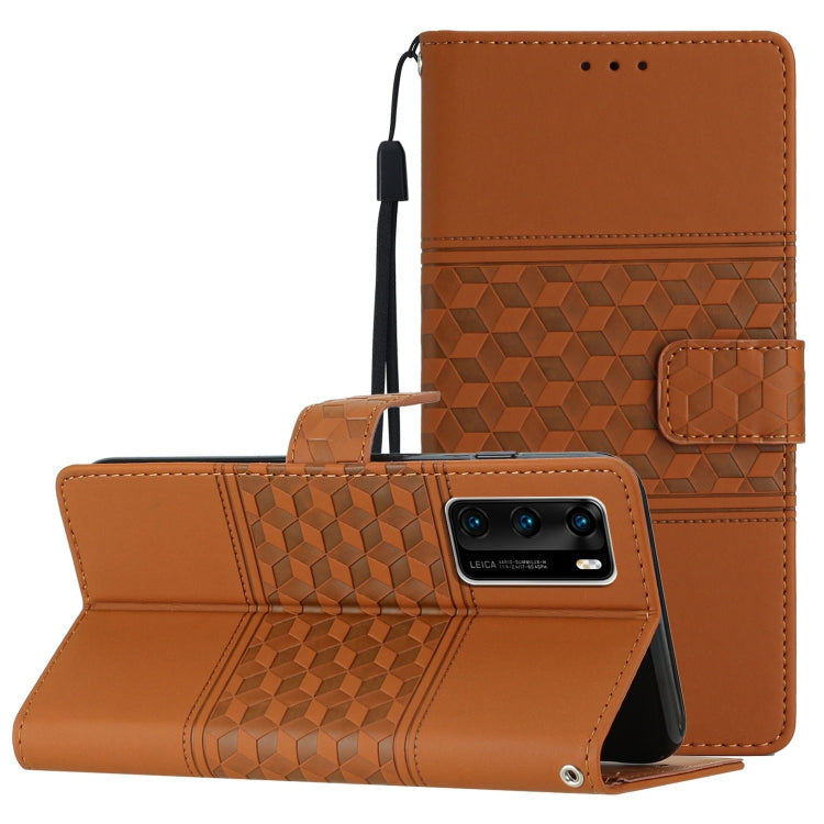 Diamond Embossed Skin Feel Leather Phone Case with Lanyard, For Huawei P30 Pro, For Huawei P40, For Huawei P40 Lite, For Huawei P40 Pro
