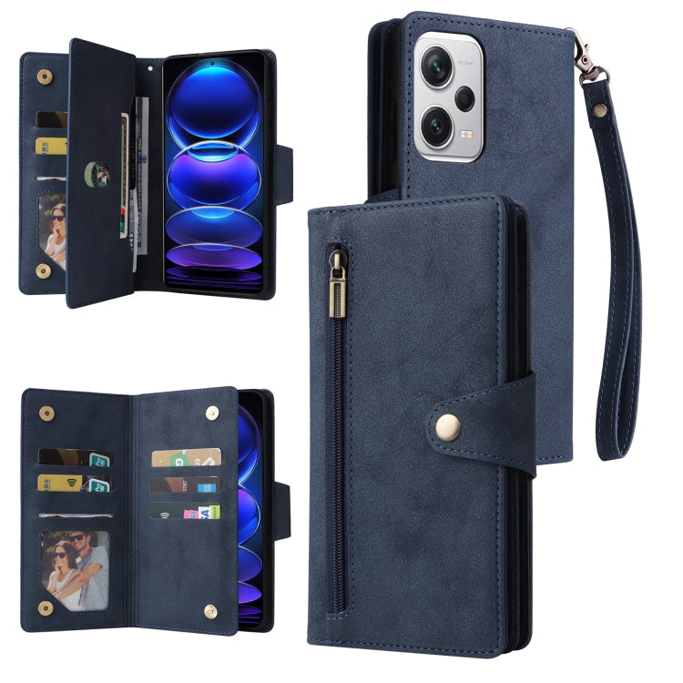 Rivet Buckle 9 Cards Three Fold Leather Phone Case, For Xiaomi Redmi Note 12 Explorer / Note 12 Pro+ Global