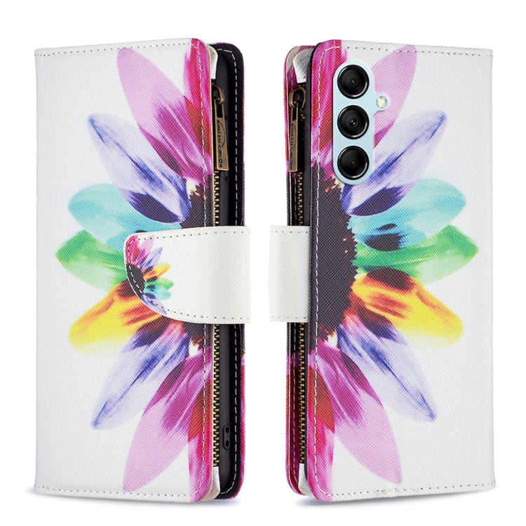 Colored Drawing Pattern Zipper Leather Phone Case, For Samsung Galaxy M14 5G