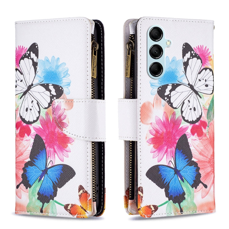Colored Drawing Pattern Zipper Leather Phone Case, For Samsung Galaxy M14 5G