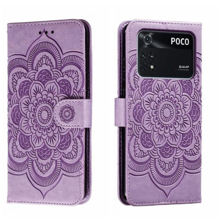 Sun Mandala Embossing Pattern Phone Leather Case, For Xiaomi Poco C40, For Xiaomi Poco M4 Pro