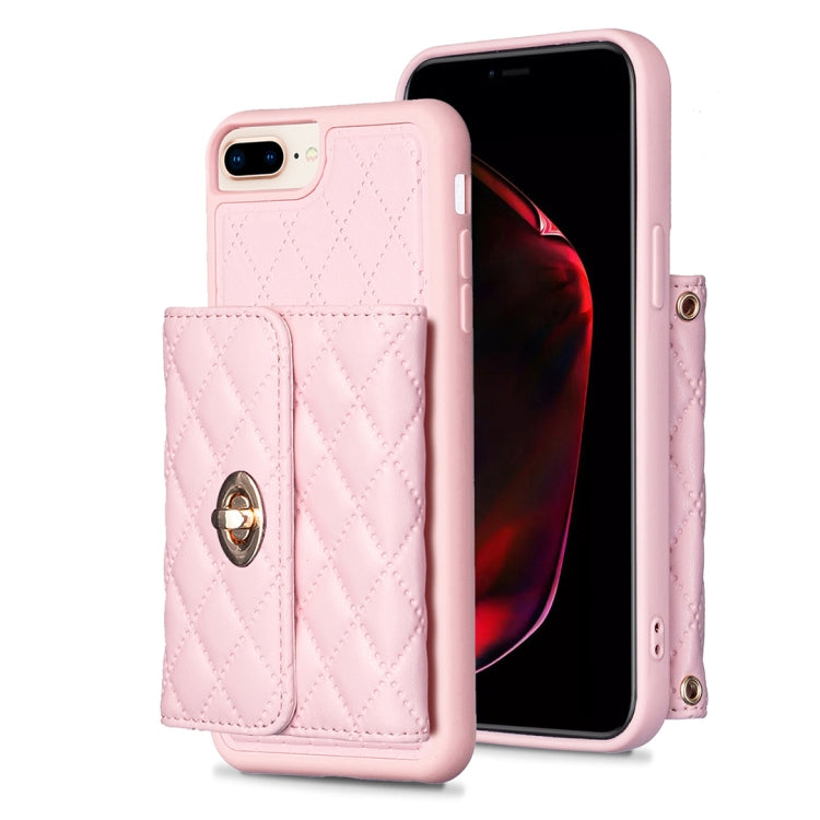 Horizontal Wallet Rhombic Leather Phone Case, For iPhone 8 Plus / 7 Plus