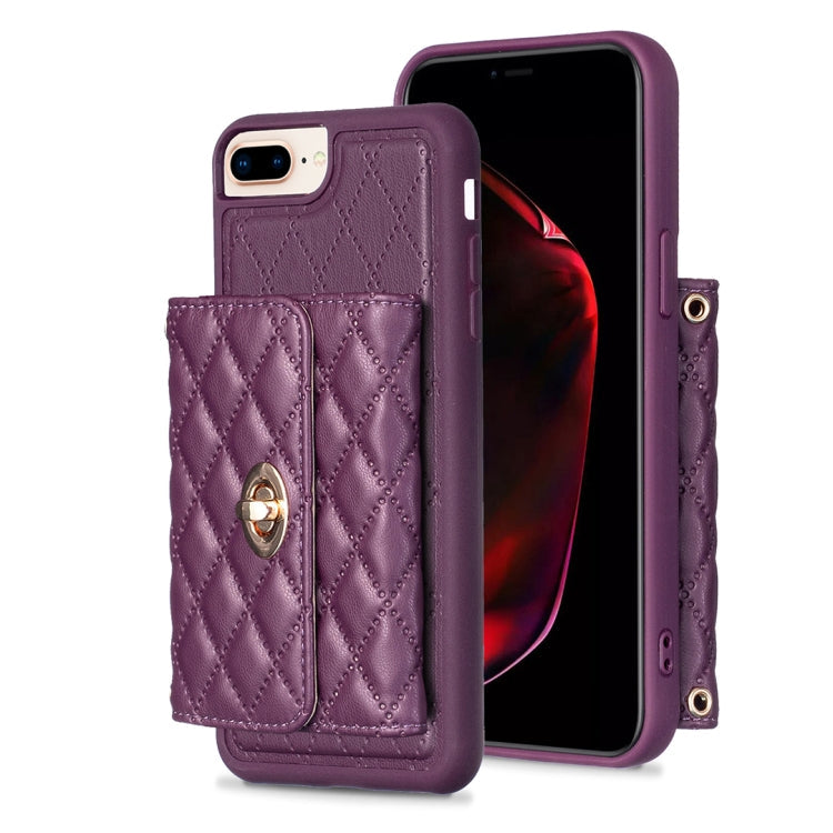 Horizontal Wallet Rhombic Leather Phone Case, For iPhone 8 Plus / 7 Plus