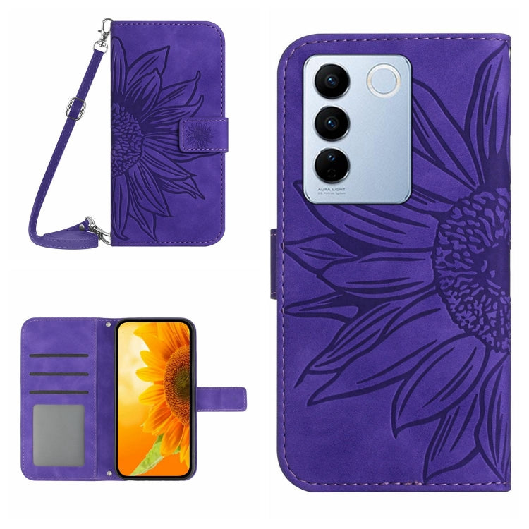 HT04 Skin Feel Sun Flower Embossed Flip Leather Phone Case with Lanyard, For vivo V27, For Samsung Galaxy F14 5G Global