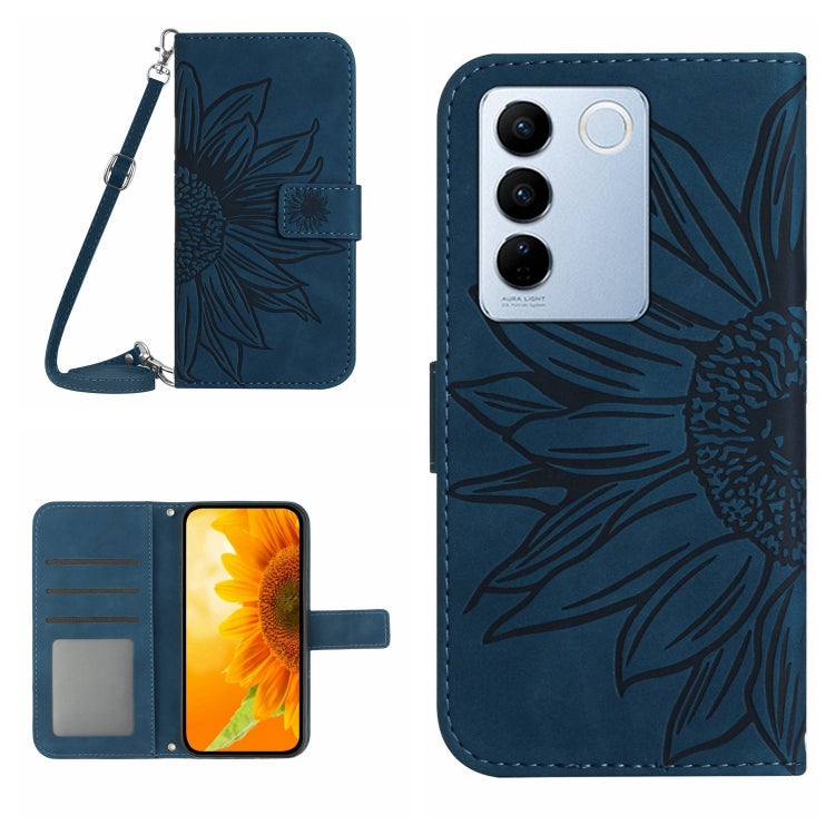 HT04 Skin Feel Sun Flower Embossed Flip Leather Phone Case with Lanyard, For vivo V27, For Samsung Galaxy F14 5G Global