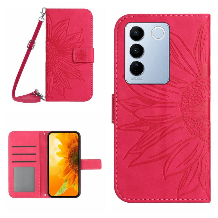 HT04 Skin Feel Sun Flower Embossed Flip Leather Phone Case with Lanyard, For vivo V27, For Samsung Galaxy F14 5G Global