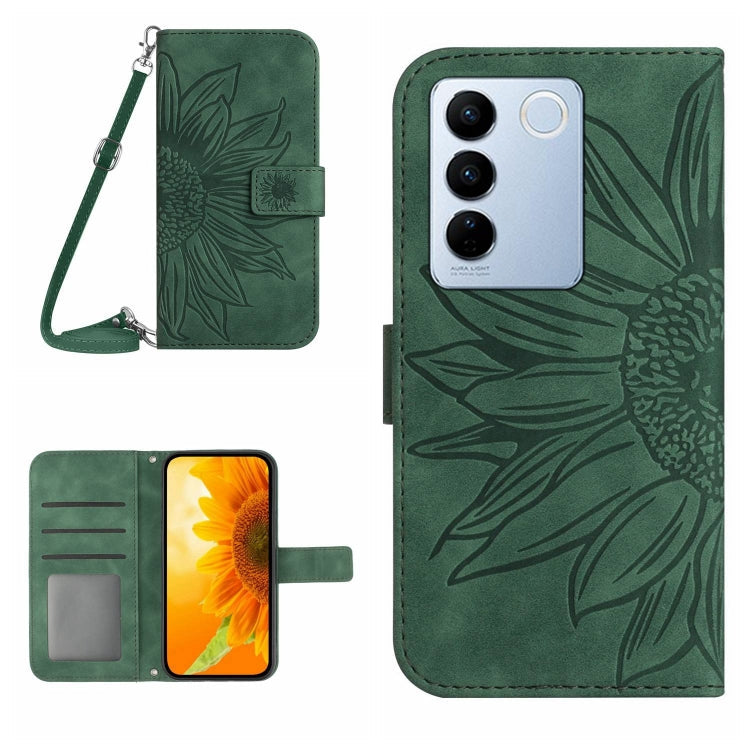 HT04 Skin Feel Sun Flower Embossed Flip Leather Phone Case with Lanyard, For vivo V27, For Samsung Galaxy F14 5G Global
