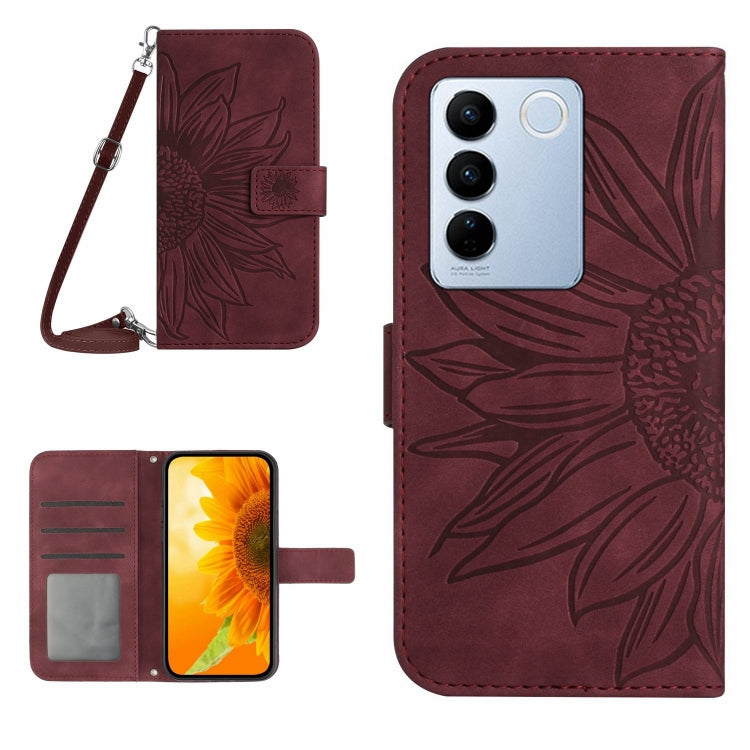 HT04 Skin Feel Sun Flower Embossed Flip Leather Phone Case with Lanyard, For vivo V27, For Samsung Galaxy F14 5G Global