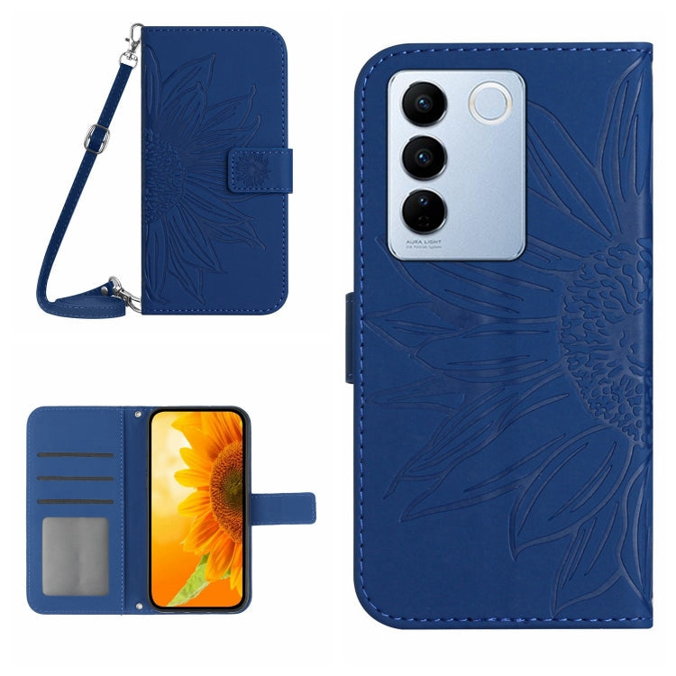 HT04 Skin Feel Sun Flower Embossed Flip Leather Phone Case with Lanyard, For vivo V27, For Samsung Galaxy F14 5G Global